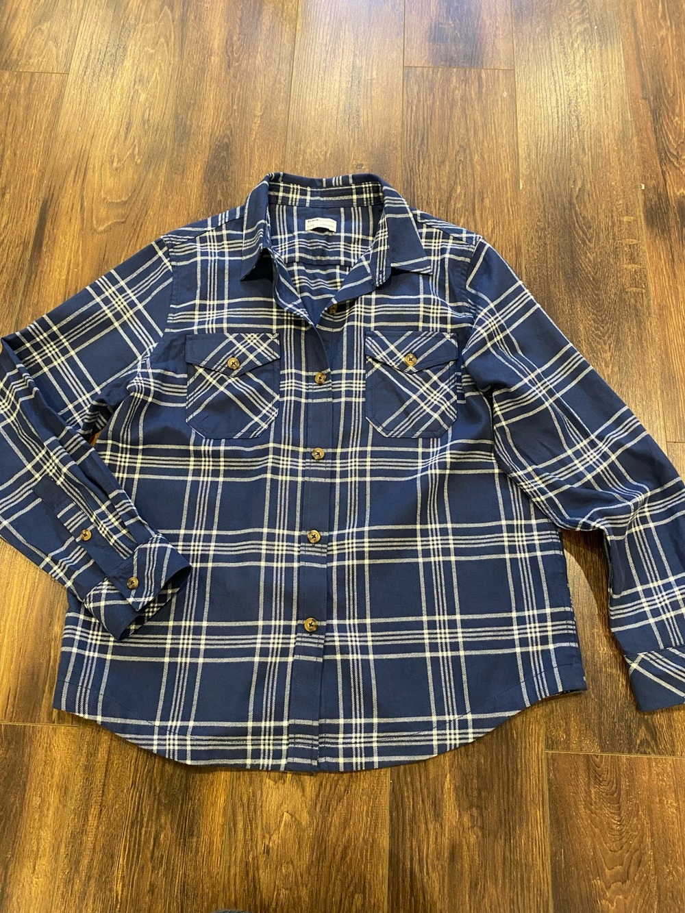 Flannel Frank. By Frank & Oak button down plaid shirt blue white large